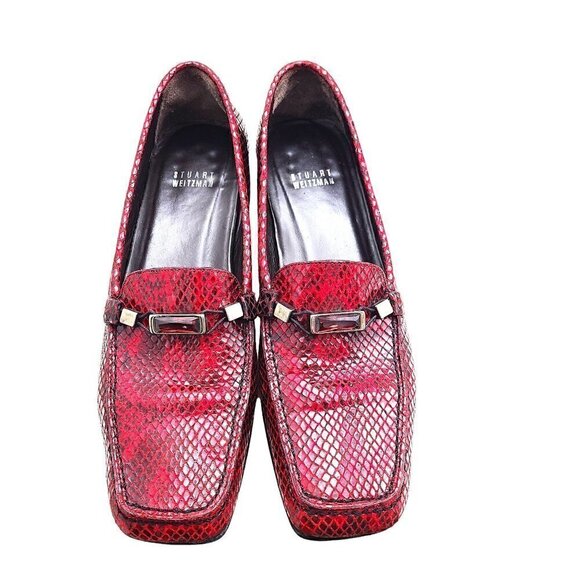 Stuart Weitzman Red Black Ombre Snakeskin Loafers - Picture 6 of 12